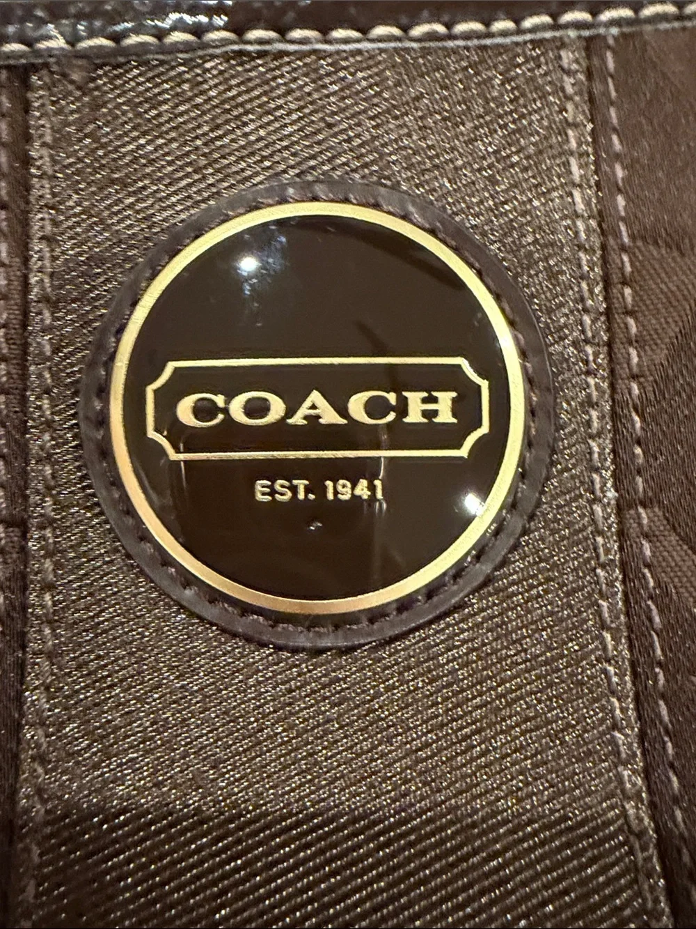Coach F18036 Y2K Brown Signature Jacquard Kiss Lock Satchel with Gold Accents